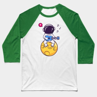 Cute Astronaut Playing Guitar Music On Moon Cartoon Baseball T-Shirt